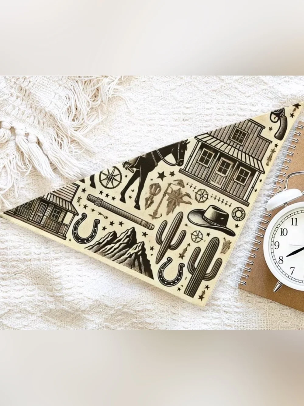 Cowboy Print Western Scarf - Cream & Black